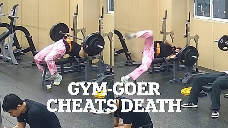 Gymgoer narrowly survives crushing barbell collapse after intense bench press struggle
